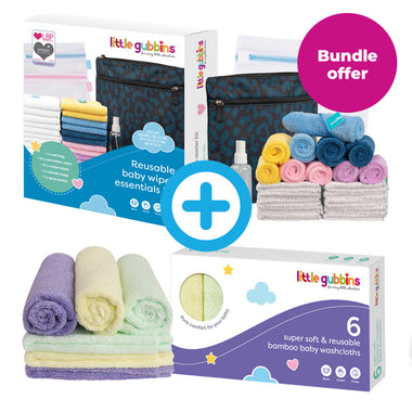Little Gubbins Reusable Baby Wipes Essentials Kit + Bamboo Baby Washcloth Bundle